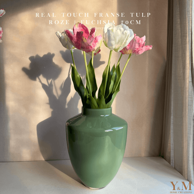 Hoog kwaliteit kunst Tulp Zijden Franse Tulp 70cm Roze Fuchsia. Maak jouw vaas compleet met mooie Real Touch Tulpen (Tulips). Zijden | Kunst bloemen. Shop bij Y&M Home Creations