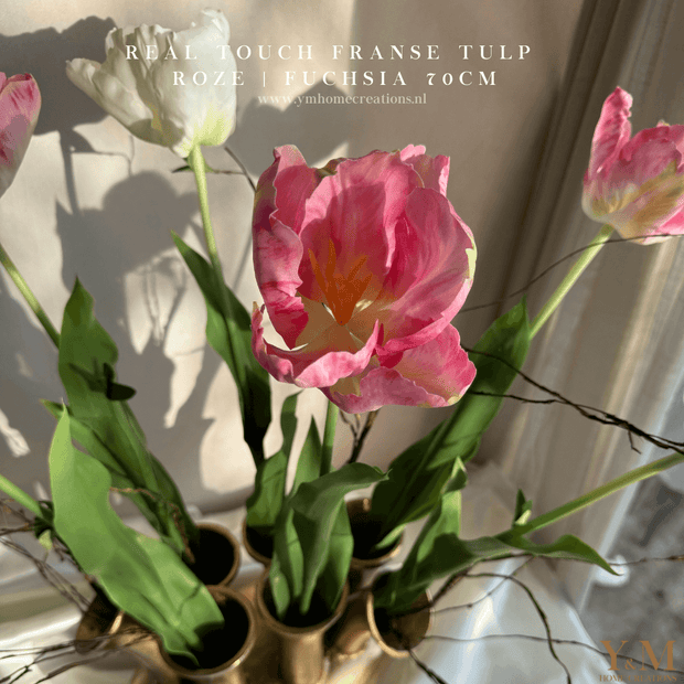 Hoog kwaliteit kunst Tulp Zijden Franse Tulp 70cm Roze Fuchsia. Maak jouw vaas compleet met mooie Real Touch Tulpen (Tulips). Zijden | Kunst bloemen. Shop bij Y&M Home Creations