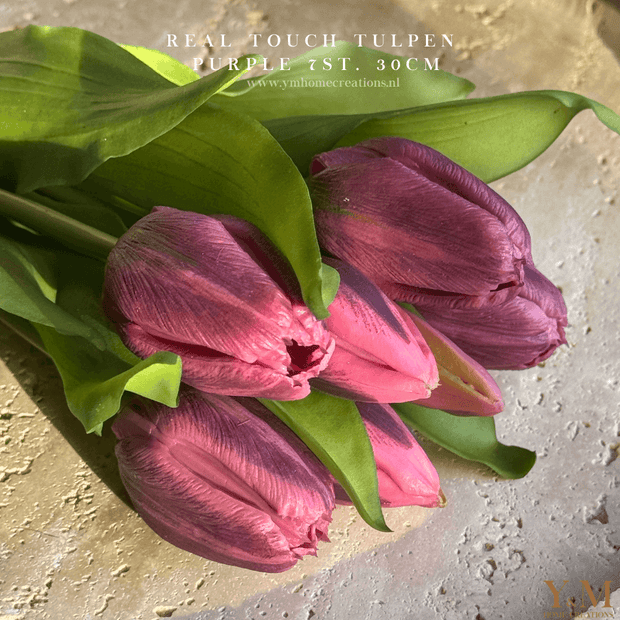 Hoog kwaliteit kunst Tulpen bos van 7st. 30cm, Purple | Paars. Maak jouw vaas compleet met mooie Real Touch Tulpen (Tulips). Zijden | Kunst bloemen - Shop bij Y&M Home Creations