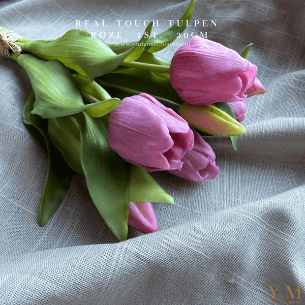 Hoog kwaliteit kunst Tulpen bos van 7st. 30cm, Roze. Maak jouw vaas compleet met mooie Real Touch Tulpen (Tulips). Zijden | Kunst bloemen - Shop bij Y&M Home Creations