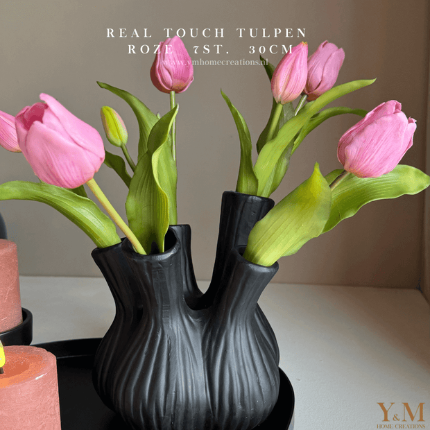 Hoog kwaliteit kunst Tulpen bos van 7st. 30cm, Roze. Maak jouw vaas compleet met mooie Real Touch Tulpen (Tulips). Zijden | Kunst bloemen - Shop bij Y&M Home Creations