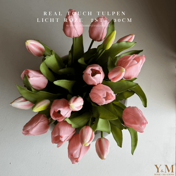 Hoog kwaliteit kunst Tulpen bos van 7st. 30cm, licht Roze. Maak jouw vaas compleet met mooie Real Touch Tulpen (Tulips). Zijden | Kunst bloemen . Shop bij Y&M Home Creations