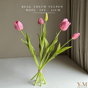 Hoog kwaliteit kunst Tulpen bos van 7st. 43cm, Roze. Maak jouw vaas compleet met mooie Real Touch Tulpen (Tulips). Zijden | Kunst bloemen. Shop bij Y&M Home Creations