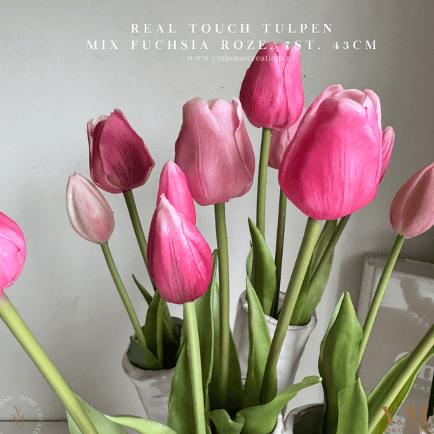 Hoog kwaliteit kunst Zijden Real Touch Tulpen 7st. 43cm, Fuchsia Roze. Maak jouw vaas compleet met mooie Real Touch Tulpen (Tulips). Zijden | Kunst bloemen. Shop bij Y&M Home Creations