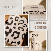SOLULU - Leopard Opbergboek (L) - Beige met zwarte Luipaard print - met de uitstraling van een écht koffietafelboek! Perfect voor in een serene (Japandi) woonstijl.