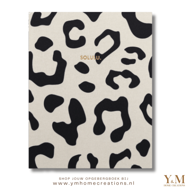 SOLULU - Leopard Opbergboek (L) - Beige met zwarte Luipaard print - met de uitstraling van een écht koffietafelboek! Perfect voor in een serene (Japandi) woonstijl.