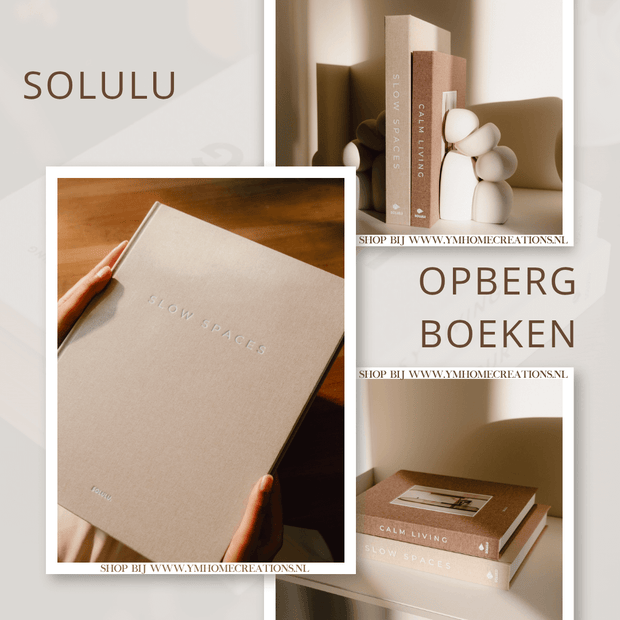 SOLULU - Slow Spaces Opbergboek (XL) - Beige opbergbox.  Boek met de uitstraling van een écht koffietafelboek! Perfect voor in een serene (Japandi) woonstijl.