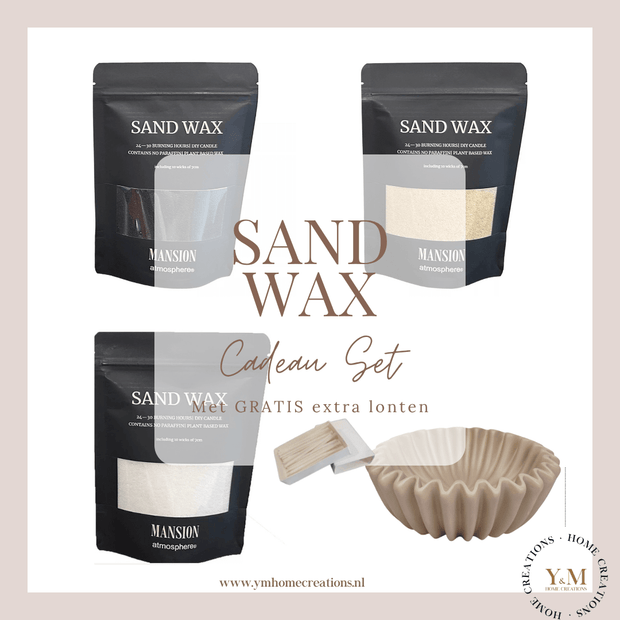 Sand Wax - Kaarsen zand - Cadeau Set met Keramieken Wave Schaal - Shop deze met GRATIS EXTRA LONTEN bij Y&M Home Creations