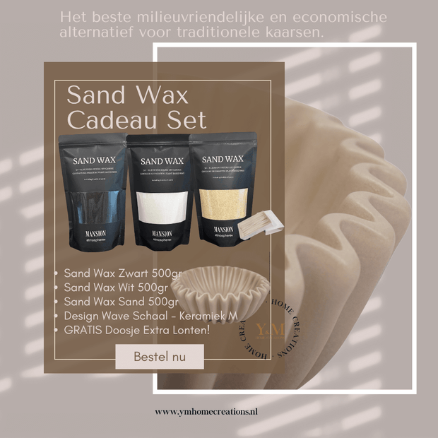 Sand Wax - Kaarsen zand - Cadeau Set met Keramieken Wave Schaal - Shop deze met GRATIS EXTRA LONTEN bij Y&M Home Creations