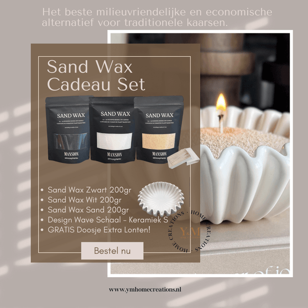 Sand Wax Cadeausets met Keramieken Wave Schaal - Shop deze met GRATIS EXTRA LONTEN bij Y&M Home Creations