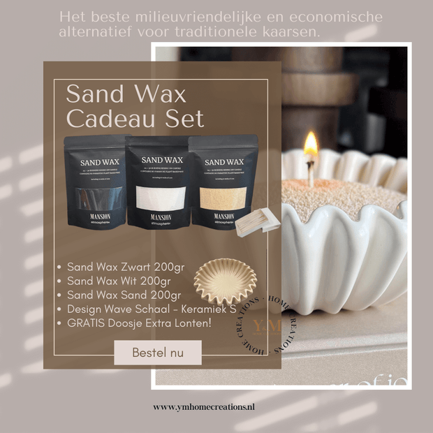 Sand Wax - Kaarsen zand - Cadeau Set met Keramieken Wave Schaal - Shop deze met GRATIS EXTRA LONTEN bij Y&M Home Creations