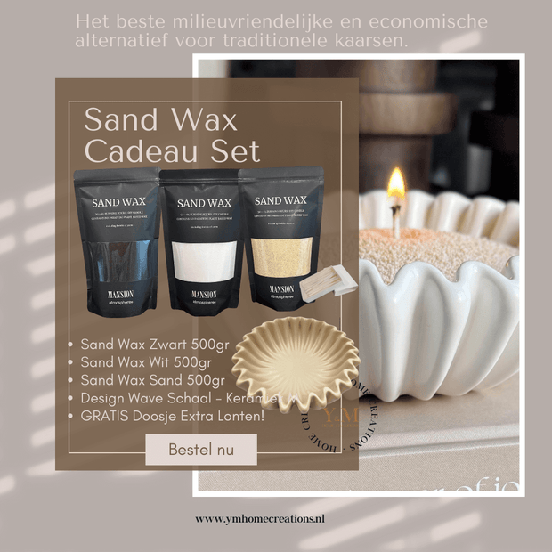 Sand Wax Cadeausets met Keramieken Wave Schaal - Shop deze met GRATIS EXTRA LONTEN bij Y&M Home Creations