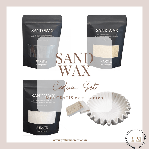 Sand Wax Cadeausets met Keramieken Wave Schaal - Shop deze met GRATIS EXTRA LONTEN bij Y&M Home Creations