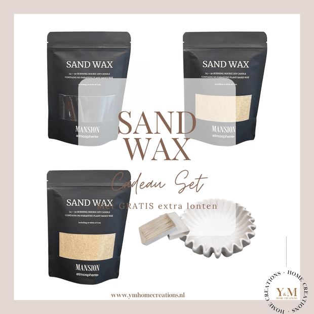 Sand Wax - Kaarsen zand - Cadeau Set met Keramieken Wave Schaal - Shop deze met GRATIS EXTRA LONTEN bij Y&M Home Creations