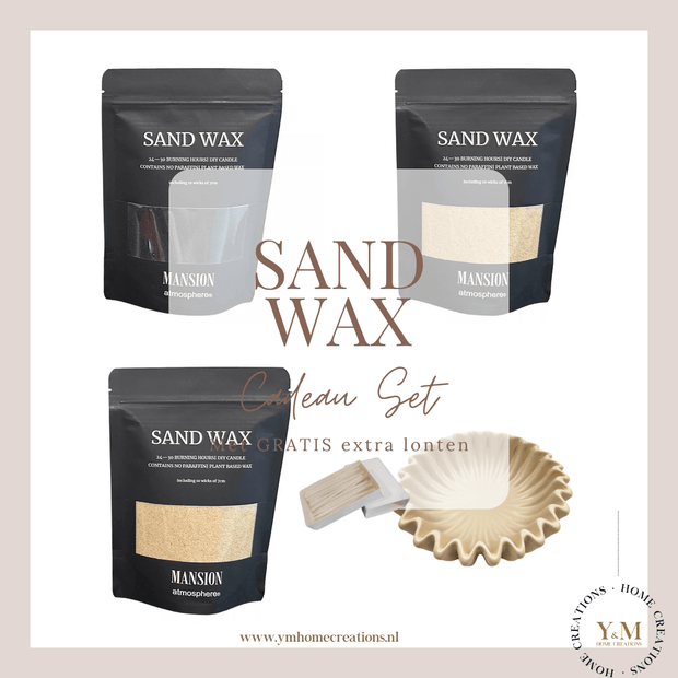 Sand Wax - Kaarsen zand - Cadeau Set met Keramieken Wave Schaal - Shop deze met GRATIS EXTRA LONTEN bij Y&M Home Creations