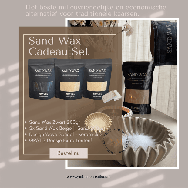 Sand Wax - Kaarsen zand - Cadeau Set met Keramieken Wave Schaal - Shop deze met GRATIS EXTRA LONTEN bij Y&M Home Creations