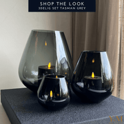 Y&M Home Creations Inspiratie Set - 3delig TASMAN Smokey  Rookglas Grey Windlichten - Vase The World - Windlichten - Vazen - Koop jouw set bij Y&M Home Creations