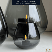 Y&M Home Creations Inspiratie Set - 3delig TASMAN Smokey  Rookglas Grey Windlichten - Vase The World - Windlichten - Vazen - Koop jouw set bij Y&M Home Creations