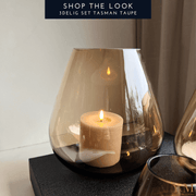 Tasman Windlicht Taupe M (oude L) - PEAR Rookglas L - Koop het bij Y&M Home Creations – Eric Kuster – Hotel Chique stijl – Trendy – Smokey glas - Vase The World 