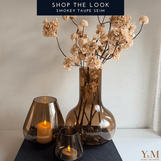 Shop The Look Smokey Taupe Rookglas Set SEIM - Rookglas taupe SEIM -Vaas – Tasman Windlicht XS & Tasman S. Deze gave Set wil je gewoon in huis hebben. Rookglas, Smokeyglas, Taupe