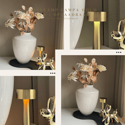 Gouden Design Tafellamp Lampa, hoogwaardige kwaliteit, oplaadbaar d.m.v. een USB, dimbaar, 3 kleur intensiviteit & draadloos. “Een betaalbare 'chique' lamp!” Zoals in een vakkenkast, op een dressoir. Mooie leeslamp, bureaulamp, nachtlamp