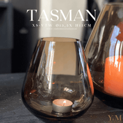 Tasman Rookglas Windlicht Taupe XS-VTW | PEAR Taupe Rookglas XS - Koop het bij Y&M Home Creations – Eric Kuster – Hotel Chique stijl – Trendy – Smokey glas 