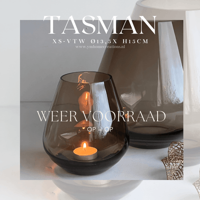 Tasman Rookglas Windlicht Taupe XS-VTW | PEAR Taupe Rookglas XS - Koop het bij Y&M Home Creations – Eric Kuster – Hotel Chique stijl – Trendy – Smokey glas 