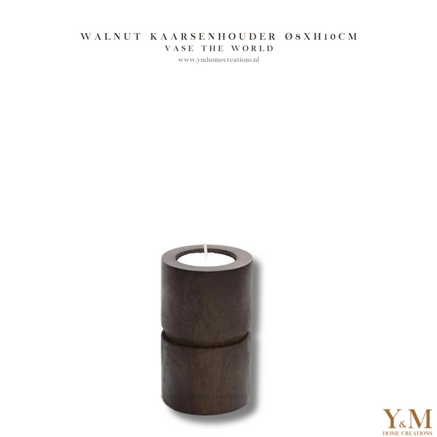 Prachtige Luxe Design Kaarshouder Walnut Broomfield Bruin - duurzaam hout waxine kaarshouder Brown van Vase The World, met een modern strak uiterlijk. Shop bij Y&M