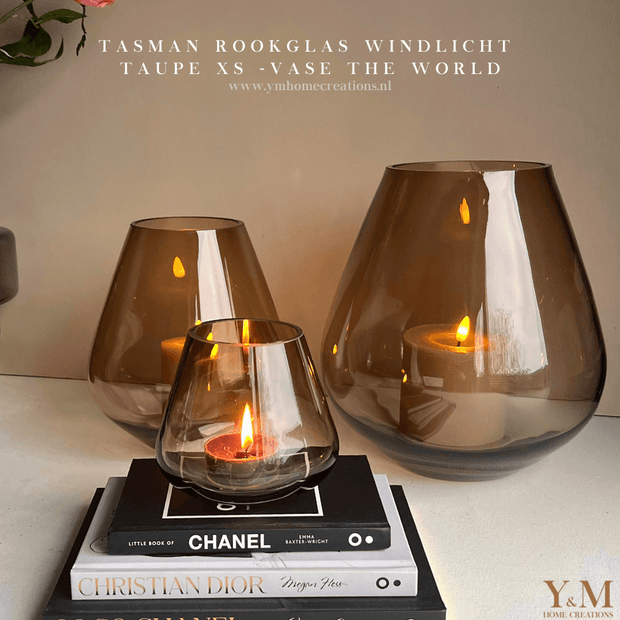VTW Tasman Taupe XS | PEAR Taupe Rookglas XS - Koop het bij Y&M Home Creations – Eric Kuster – Hotel Chique stijl – Trendy – Smokey glas - Vase The World 