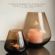 VTW Tasman Taupe| PEAR Taupe Rookglas XS - Koop het bij Y&M Home Creations – Eric Kuster – Hotel Chique stijl – Trendy – Smokey glas - Vase The World 