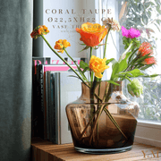 Coral Taupe Vaas - Design Vaas - Rookglas  - Koop het bij Y&M Home Creations – Eric Kuster – Hotel Chique stijl – Trendy – Smokey glas - Vase The World 