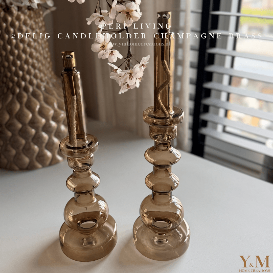 2 Delige Candleholder Champagne Chrome Set – Actie | Peri Living