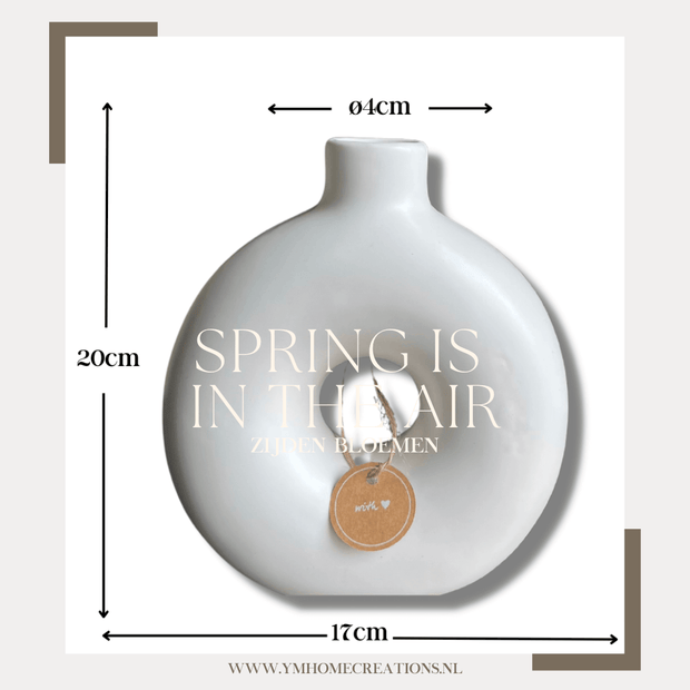 Zijden Bloem SET  -  SPRING IS IN THE AIR - Hoog kwaliteit Zijdenbloem Klaproos & Daphne, Silk Flowers, Kunstbloem met keramieke vaas