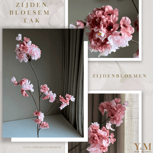 Zijden Tak - Japanse Bloesem Prunus Oud Roze met Roze  | Old Pink with Pink 84cm - Shop bij Y&M Home Creations Laat je interieur shinen met deze prachtige, stijlvolle Japanse zijden kersen bloesemtakken! 