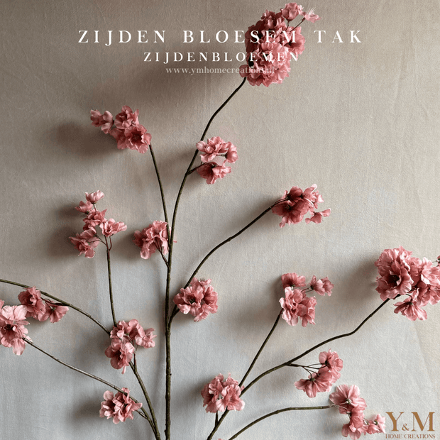 Zijden Tak - Japanse Bloesem Prunus Oud Roze | Old Pink  126cm - Shop bij Y&M Home Creations Laat je interieur shinen met deze prachtige, stijlvolle Japanse zijden kersen bloesemtakken! 