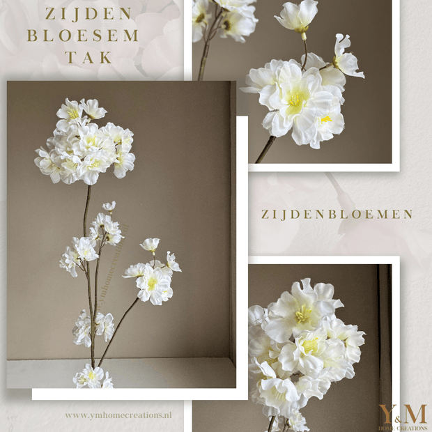 Zijden Tak - Japanse Bloesem Prunus Wit | White 84cm - Shop bij Y&M Home Creations Laat je interieur shinen met deze prachtige, stijlvolle Japanse zijden kersen bloesemtakken! 