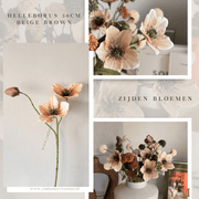 Zijden Helleborus bloem in beige-taupe van 56 cm – decoratieve kunstbloem voor interieur, perfect te combineren met PomPom takken.