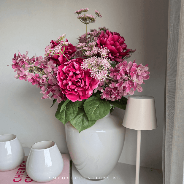 Zijden BOEKET Lovely Pink *** Exclusief of inclusief Vaas VTW Tugela Ivory S
