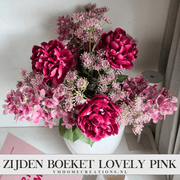 Zijden Boeket Lovely Pink met of zonder Ivory VTW Tugale vaas - Shop bij Y&M Home Creations. "Een stijlvolle, complete vaas met prachtig zijden bloemen, voor op een bijzondere plek!"