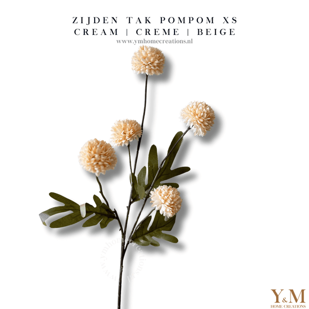 Zijden Tak PomPom Beige | Cream | Creme XS 52cm - Shop bij Y&M Home Creations Laat je interieur shinen met deze prachtige, stijlvolle zijden decoratie takken! 