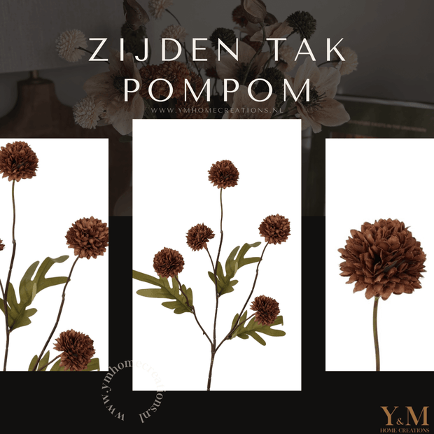 Zijden Tak PomPom Dark Brown | Coffee Brown | Donker Bruin XS 52cm - Shop bij Y&M Home Creations Laat je interieur shinen met deze prachtige, stijlvolle zijden decoratie takken! 