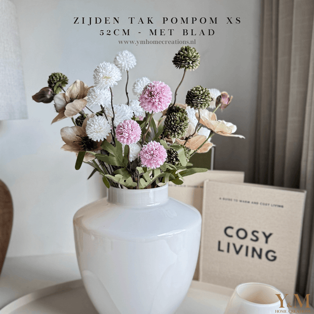 Zijden Tak PomPom XS 52cm - Shop bij Y&M Home Creations Laat je interieur shinen met deze prachtige, stijlvolle zijden decoratie takken! 