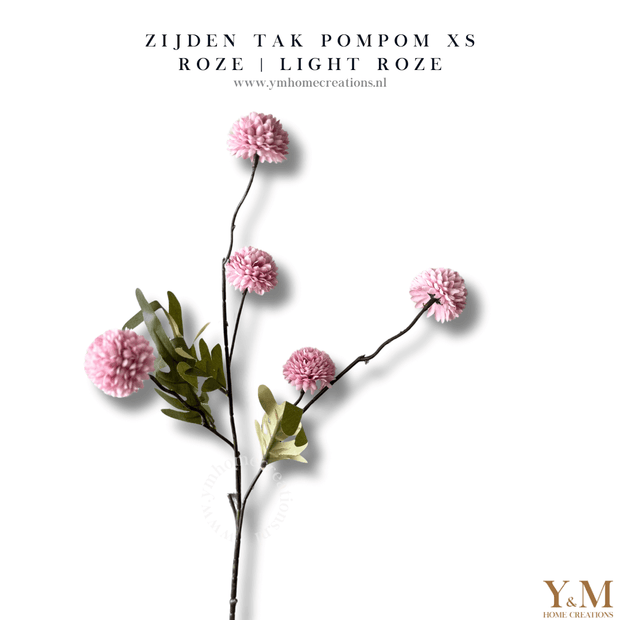 Zijden Tak PomPom Roze | Pink XS 52cm - Shop bij Y&M Home Creations Laat je interieur shinen met deze prachtige, stijlvolle zijden decoratie takken! 