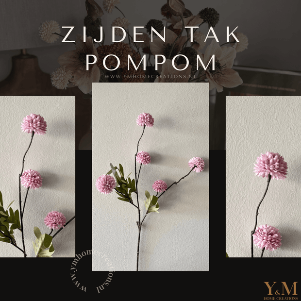 Zijden Tak PomPom Roze | Pink XS 52cm - Shop bij Y&M Home Creations Laat je interieur shinen met deze prachtige, stijlvolle zijden decoratie takken! 