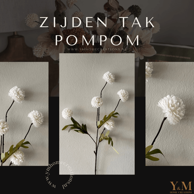 Zijden Tak PomPom Wit | White XS 52cm - Shop bij Y&M Home Creations Laat je interieur shinen met deze prachtige, stijlvolle zijden decoratie takken! 