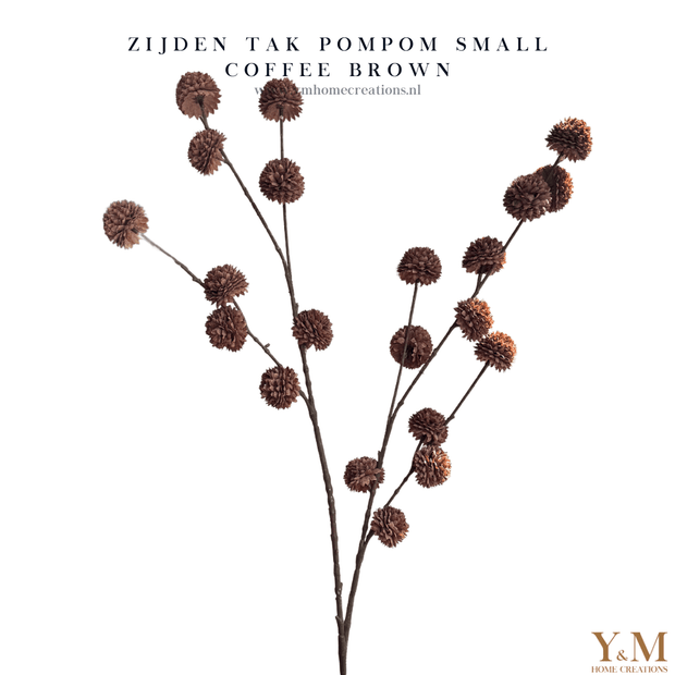 Zijden Tak PomPom Coffee Brown | Donker Bruin S 98cm - Shop bij Y&M Home Creations Laat je interieur shinen met deze prachtige, stijlvolle zijden decoratie takken! 