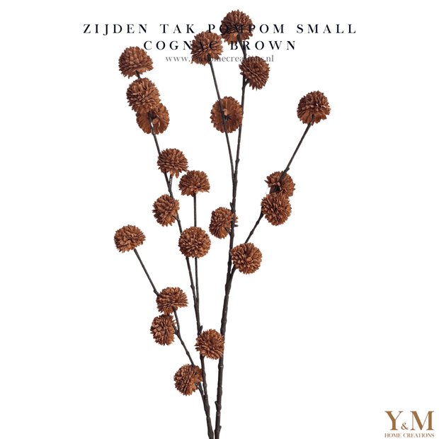 Zijden Tak PomPom Cognac Brown | Bruin S 98cm - Shop bij Y&M Home Creations Laat je interieur shinen met deze prachtige, stijlvolle zijden decoratie takken! 