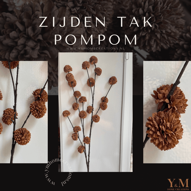Zijden Tak PomPom Cognac Brown | Bruin S 98cm - Shop bij Y&M Home Creations Laat je interieur shinen met deze prachtige, stijlvolle zijden decoratie takken! 
