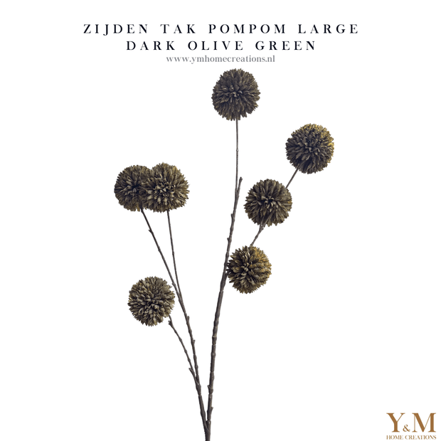Zijden Tak PomPom Dark Olive Green | Donker Groen L 98cm - Shop bij Y&M Home Creations Laat je interieur shinen met deze prachtige, stijlvolle zijden decoratie takken! 