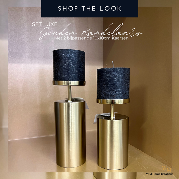 Shop the Look 3delige set  Luxe Gouden Kandelaar Metaal  - Deze luxueuze kandelaars zijn echte sfeermakers. De gouden kleur schittert prachtig bij het kaarslicht. De kaarshouders geven een chique uitstraling.